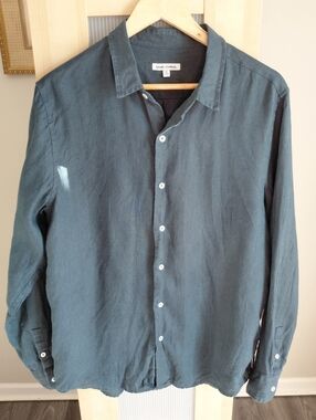 Banks Journal Men's Linen Dark Teal Button-Down Shirt